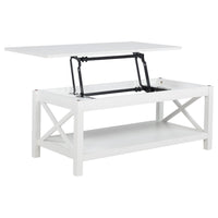 Yuzie Lift-Top Coffee Table w Hidden Storage and Shelf, White Wood 44 Inch