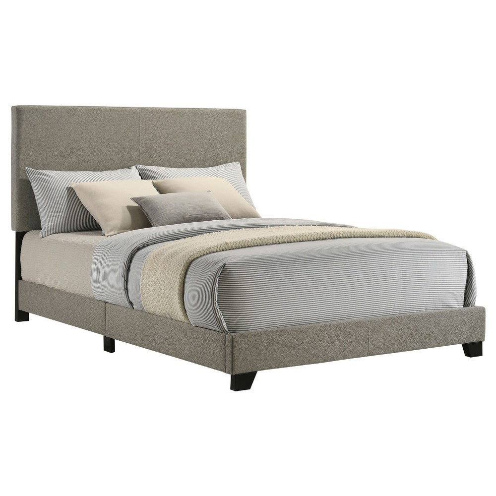 Desy Full Panel Bed, Foam Headboard, Taupe Gray Upholstery, Modern Black