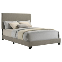 Desy Full Panel Bed, Foam Headboard, Taupe Gray Upholstery, Modern Black