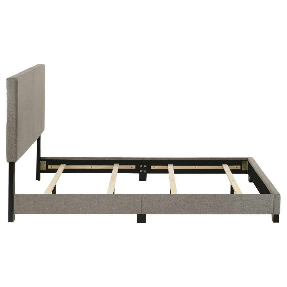 Desy Full Panel Bed, Foam Headboard, Taupe Gray Upholstery, Modern Black