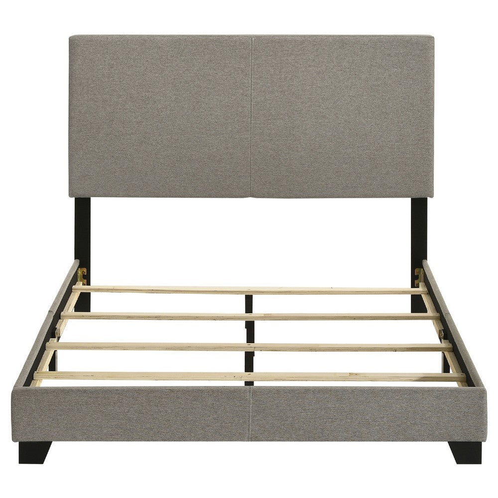 Desy Full Panel Bed, Foam Headboard, Taupe Gray Upholstery, Modern Black