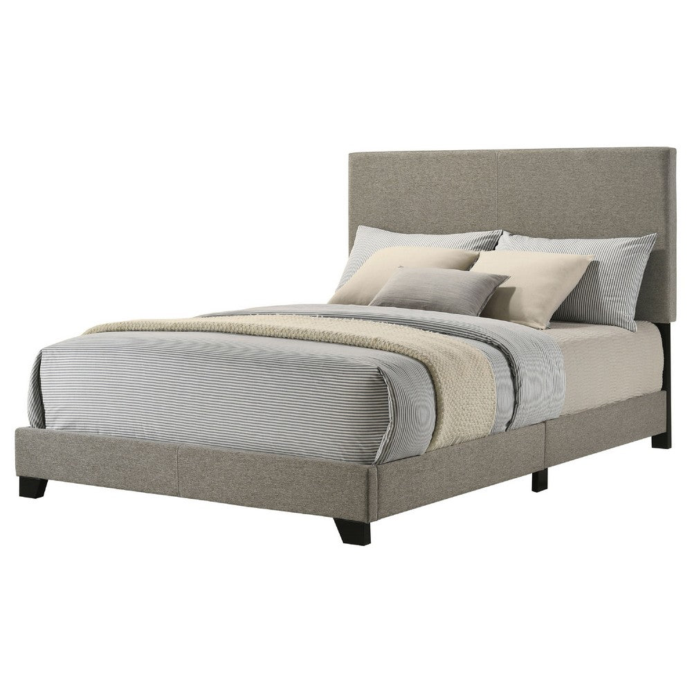 Desy Full Panel Bed, Foam Headboard, Taupe Gray Upholstery, Modern Black