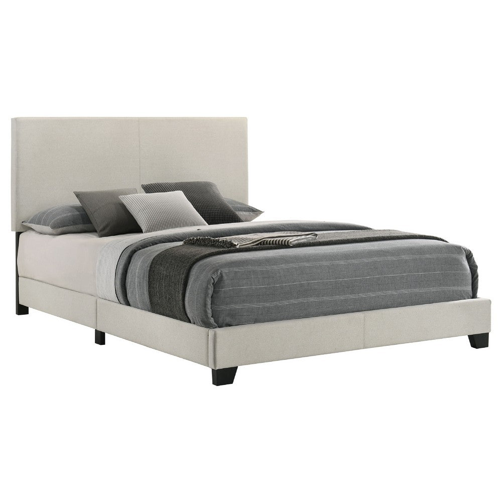 Desy Queen Panel Bed, Foam Headboard, Cream Upholstery, Modern Black