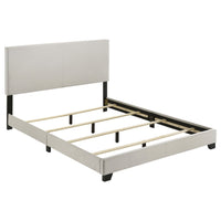 Desy Queen Panel Bed, Foam Headboard, Cream Upholstery, Modern Black