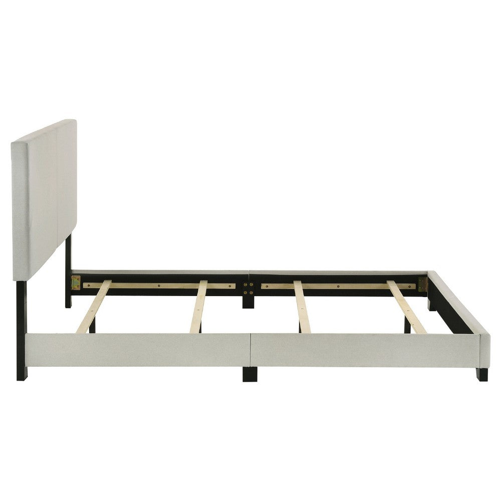 Desy Queen Panel Bed, Foam Headboard, Cream Upholstery, Modern Black