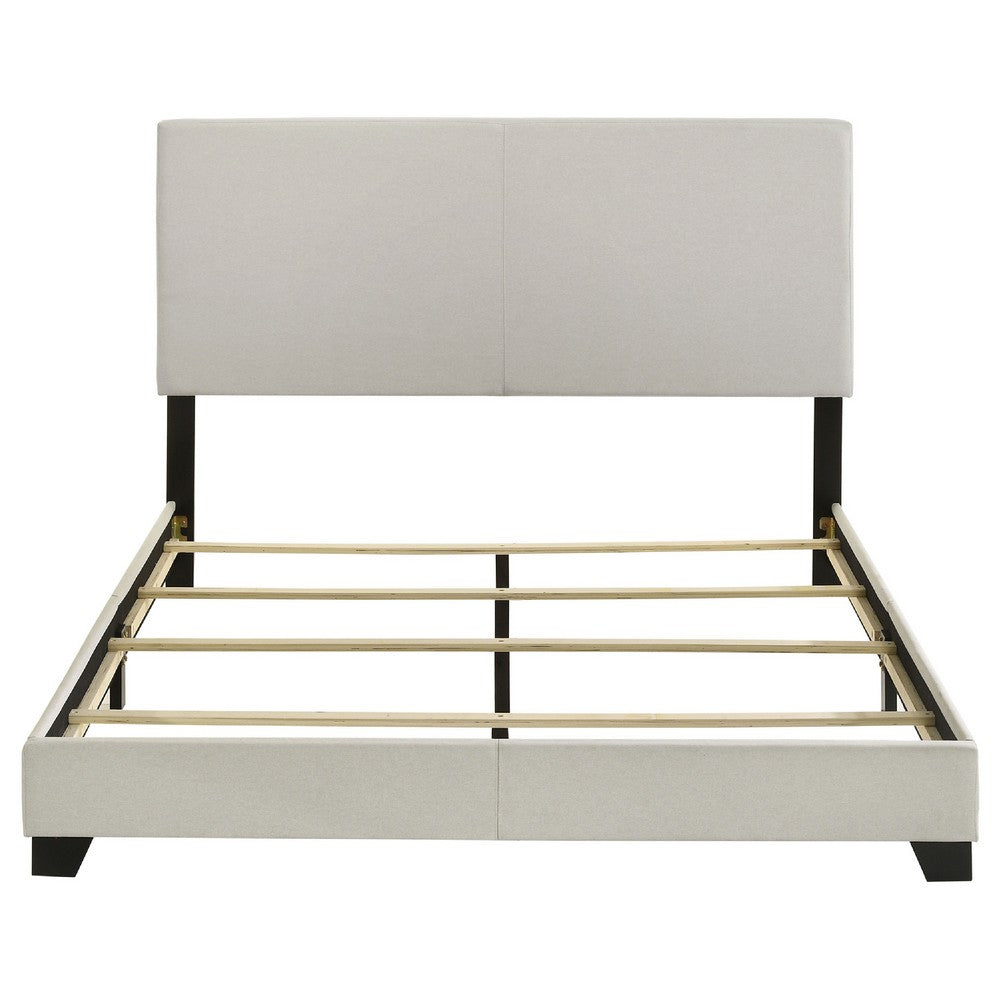 Desy Queen Panel Bed, Foam Headboard, Cream Upholstery, Modern Black