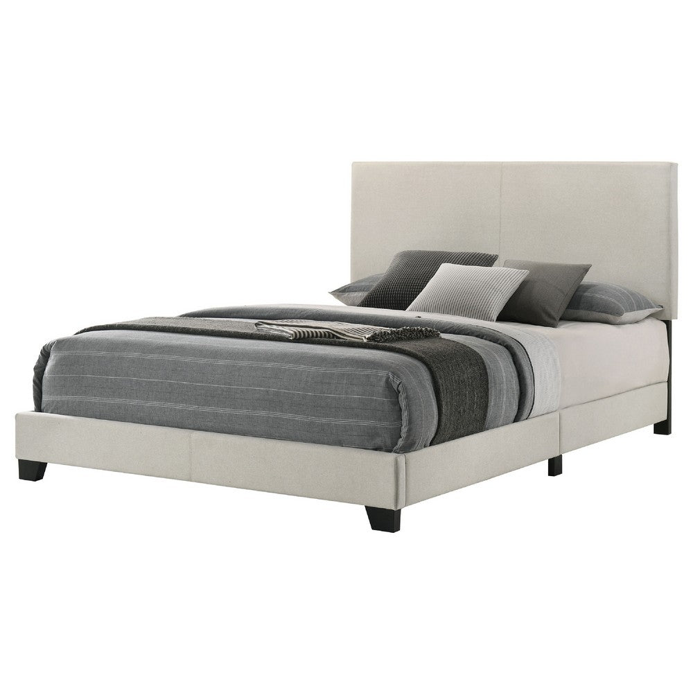 Desy Queen Panel Bed, Foam Headboard, Cream Upholstery, Modern Black