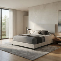 Desy Queen Panel Bed, Foam Headboard, Cream Upholstery, Modern Black