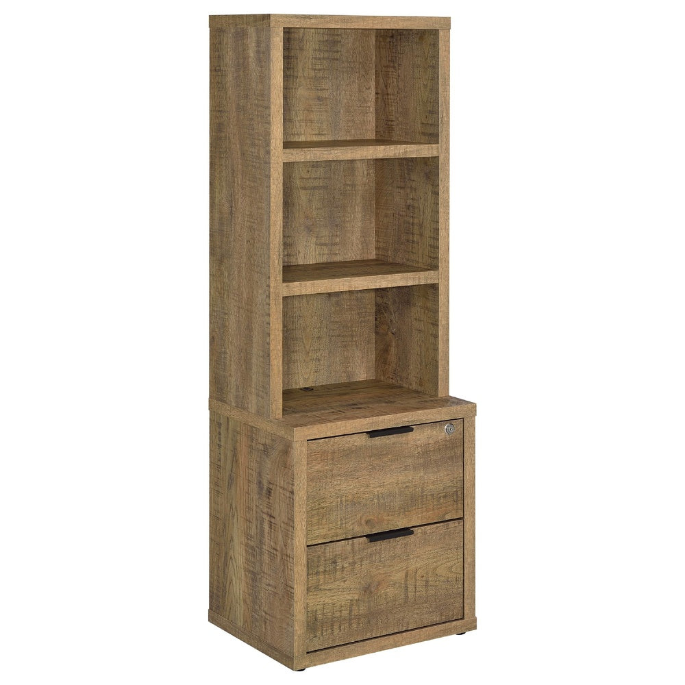 Park Bookcase with 3 Open Shelves, 2 Drawers, 61 Inch Natural Brown-BM352661