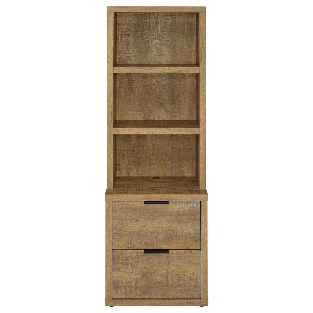 Park Bookcase with 3 Open Shelves, 2 Drawers, 61 Inch Natural Brown-BM352661
