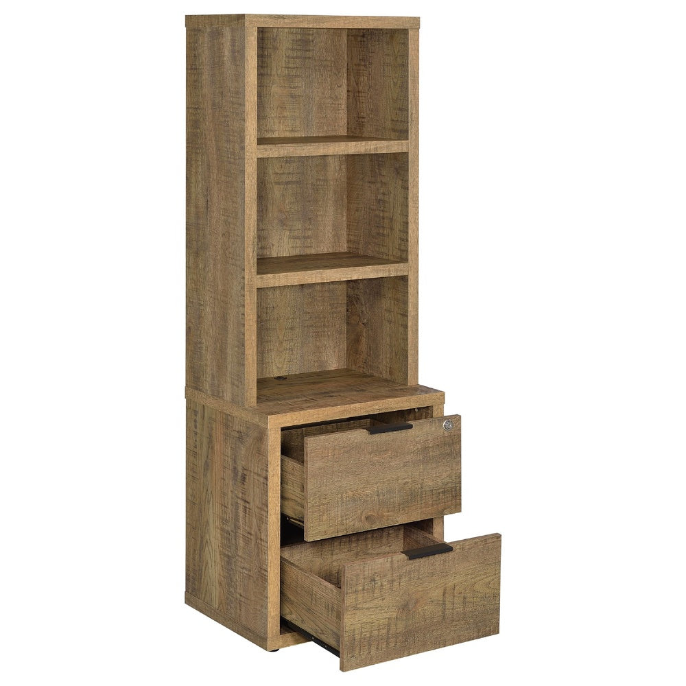 Park Bookcase with 3 Open Shelves, 2 Drawers, 61 Inch Natural Brown-BM352661