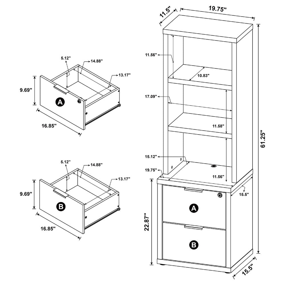 Park Bookcase with 3 Open Shelves, 2 Drawers, 61 Inch Natural Brown-BM352661