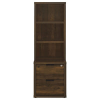 Park Bookcase with 3 Open Shelves, 2 Drawers, 61 Inch  Dark Pine Brown