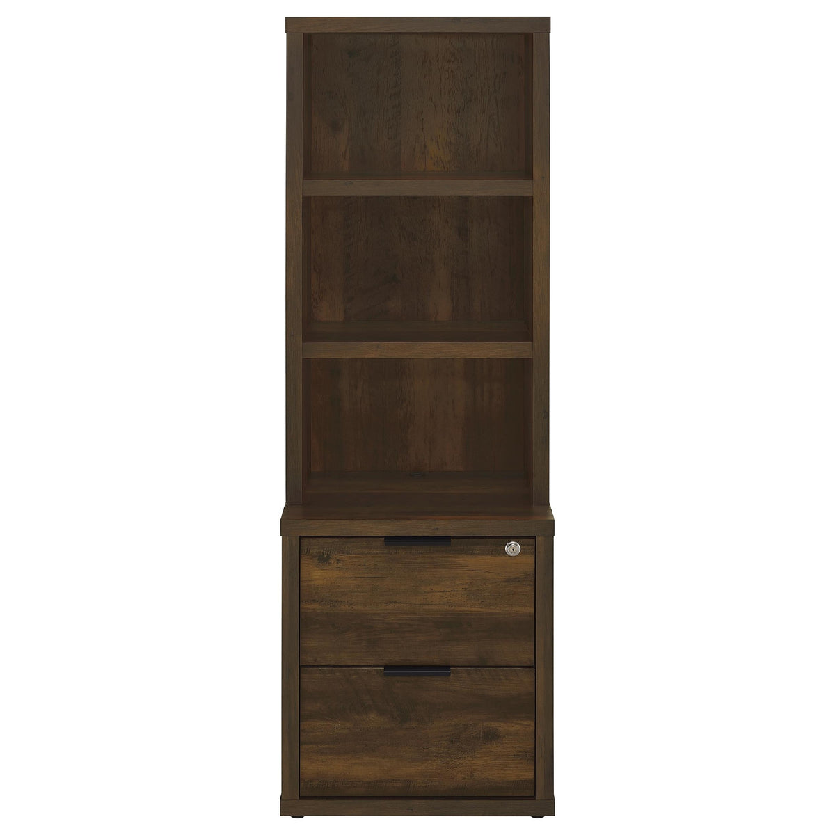 Park Bookcase with 3 Open Shelves, 2 Drawers, 61 Inch  Dark Pine Brown