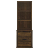 Park Bookcase with 3 Open Shelves, 2 Drawers, 61 Inch  Dark Pine Brown
