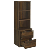 Park Bookcase with 3 Open Shelves, 2 Drawers, 61 Inch  Dark Pine Brown