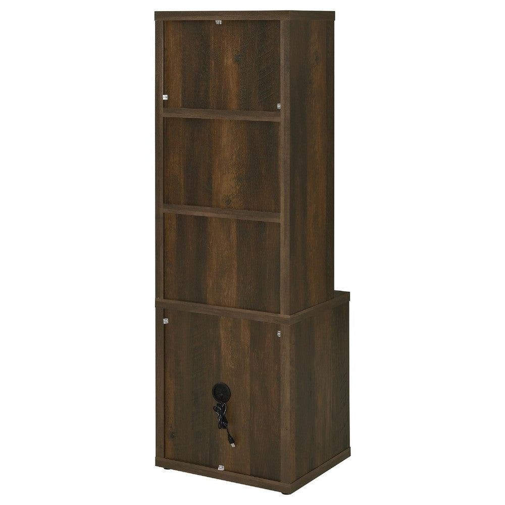 Park Bookcase with 3 Open Shelves, 2 Drawers, 61 Inch  Dark Pine Brown