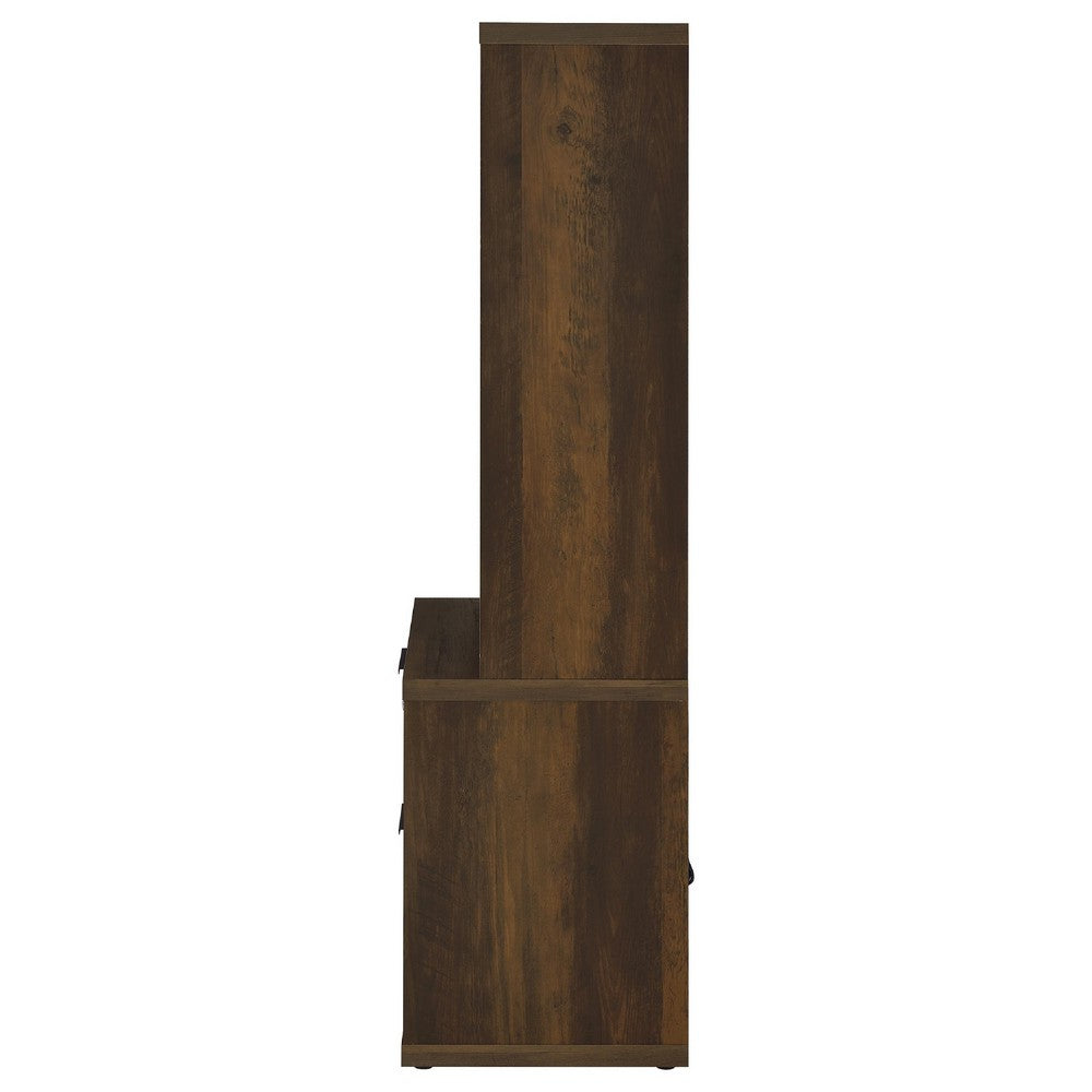 Park Bookcase with 3 Open Shelves, 2 Drawers, 61 Inch  Dark Pine Brown