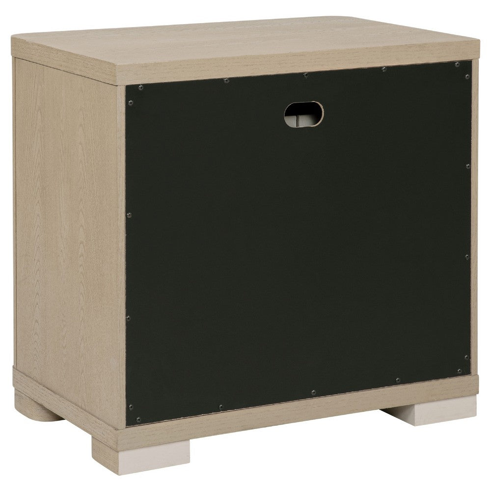 Saina Nightstand with 2 Drawers, Block Feet, Light Elm Wood 27 Inch