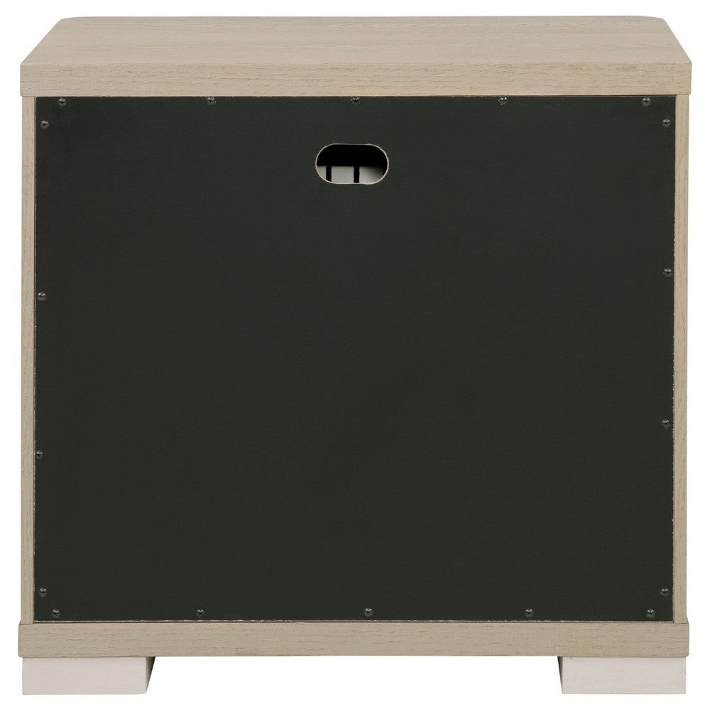 Saina Nightstand with 2 Drawers, Block Feet, Light Elm Wood 27 Inch