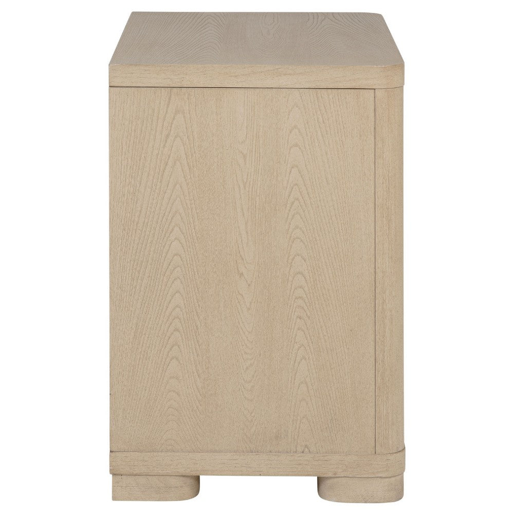Saina Nightstand with 2 Drawers, Block Feet, Light Elm Wood 27 Inch