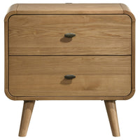 Ryb Nightstand with 2 Drawers, Curved Corners, Light Ash Wood 27 Inch