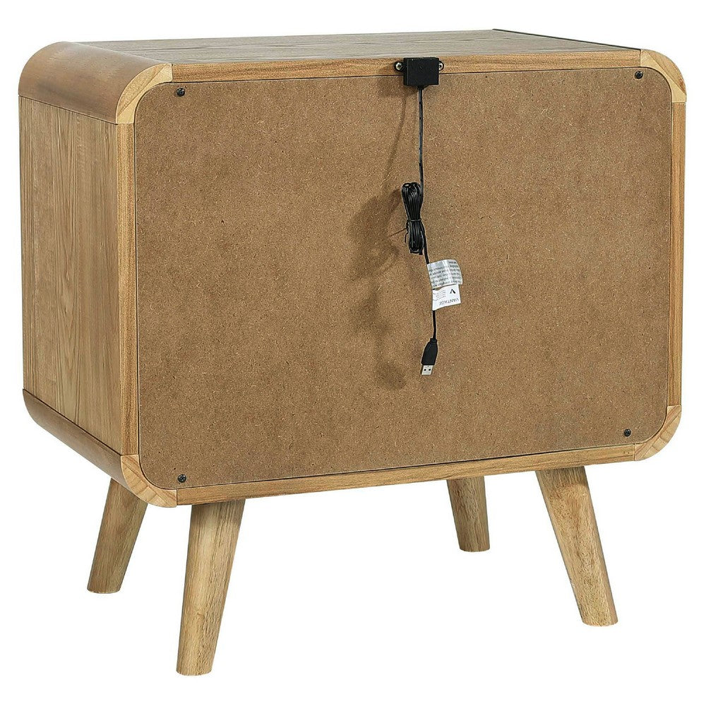 Ryb Nightstand with 2 Drawers, Curved Corners, Light Ash Wood 27 Inch