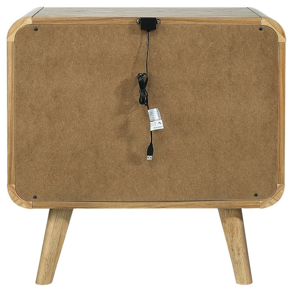 Ryb Nightstand with 2 Drawers, Curved Corners, Light Ash Wood 27 Inch