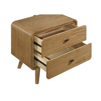 Ryb Nightstand with 2 Drawers, Curved Corners, Light Ash Wood 27 Inch
