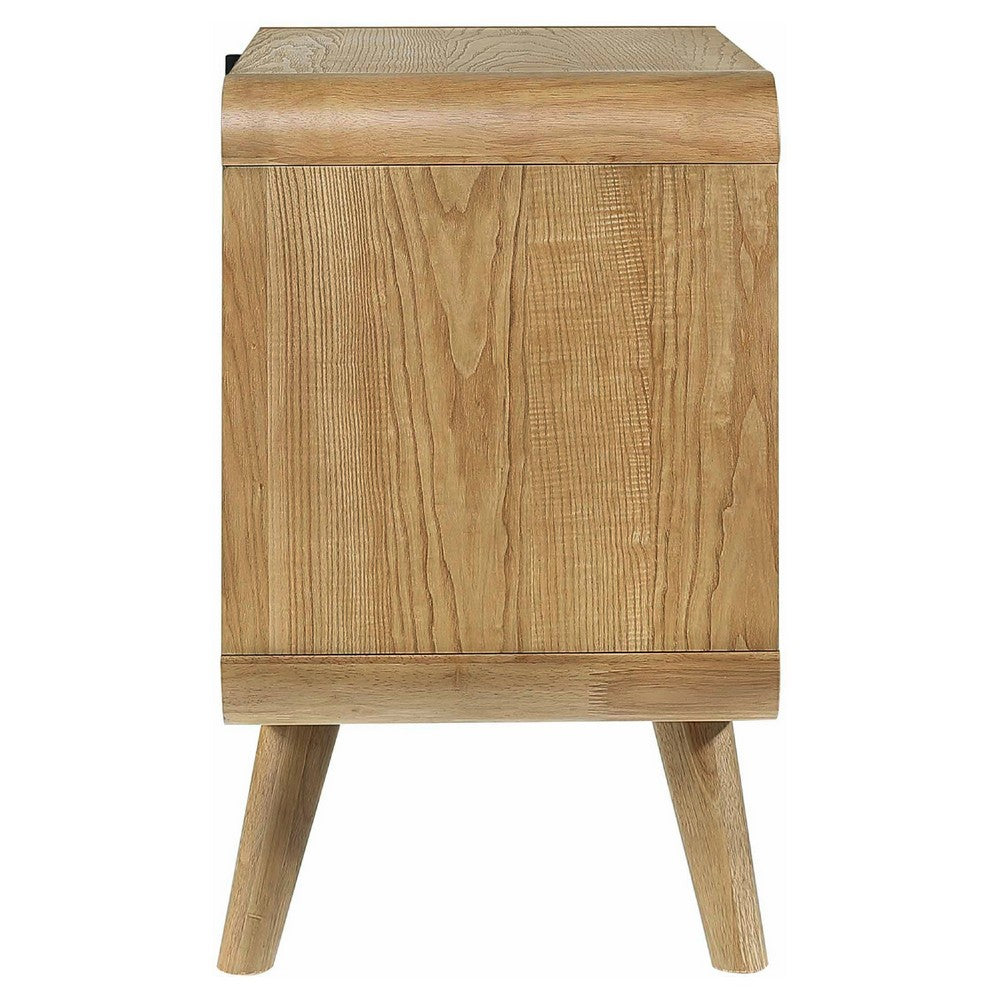 Ryb Nightstand with 2 Drawers, Curved Corners, Light Ash Wood 27 Inch