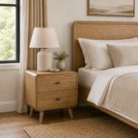 Ryb Nightstand with 2 Drawers, Curved Corners, Light Ash Wood 27 Inch