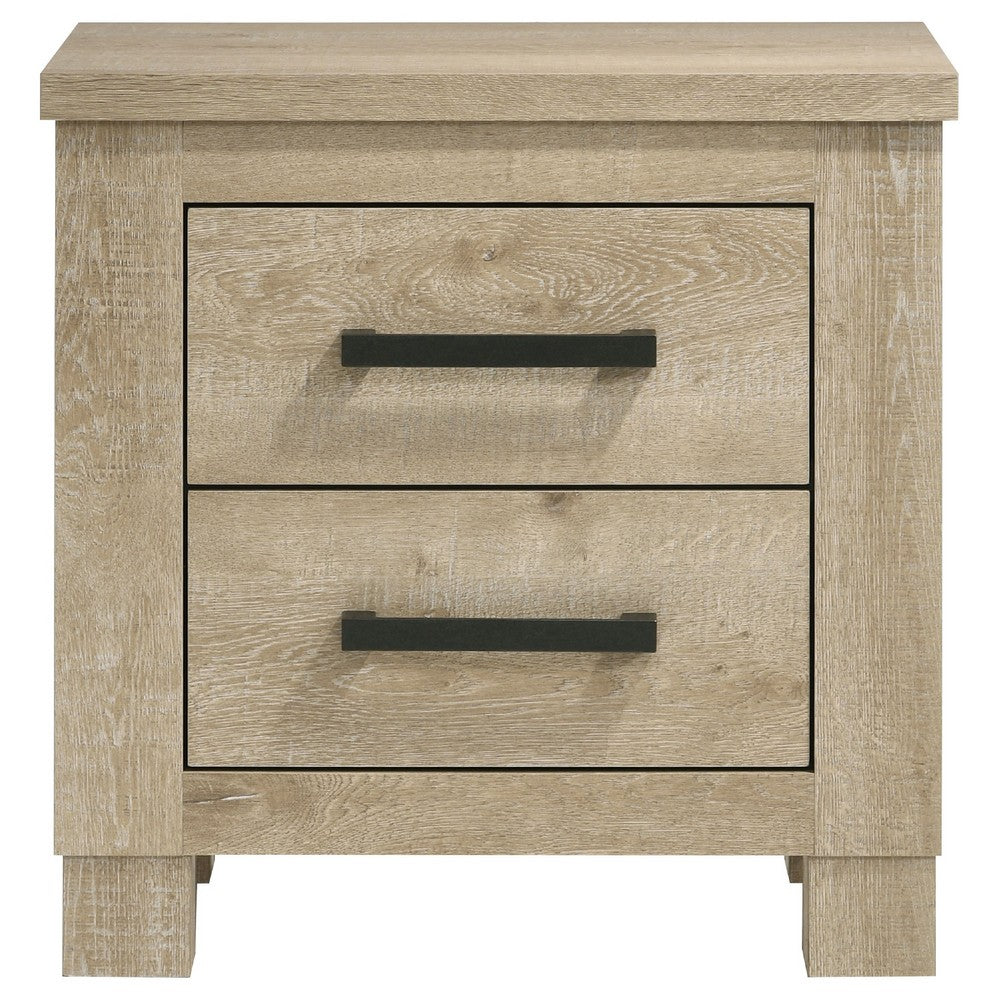 Tyna Nightstand with 2 Drawer, Black Metal, Weathered Oak Wood 26 Inch