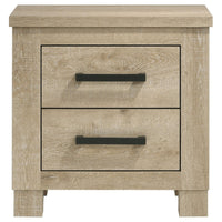Tyna Nightstand with 2 Drawer, Black Metal, Weathered Oak Wood 26 Inch