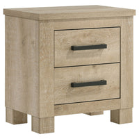 Tyna Nightstand with 2 Drawer, Black Metal, Weathered Oak Wood 26 Inch