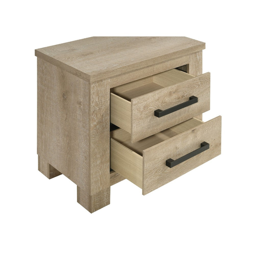 Tyna Nightstand with 2 Drawer, Black Metal, Weathered Oak Wood 26 Inch