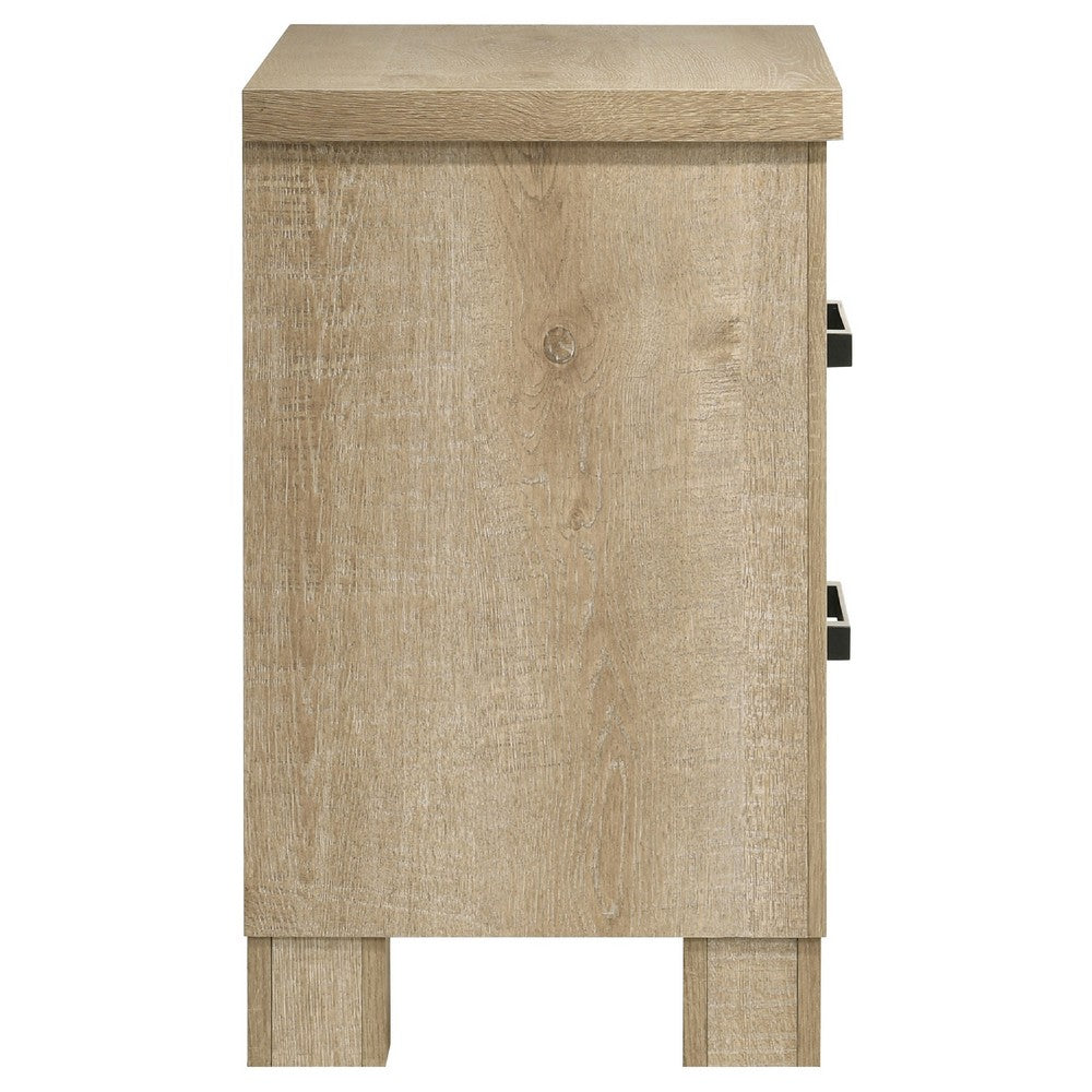 Tyna Nightstand with 2 Drawer, Black Metal, Weathered Oak Wood 26 Inch