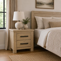 Tyna Nightstand with 2 Drawer, Black Metal, Weathered Oak Wood 26 Inch
