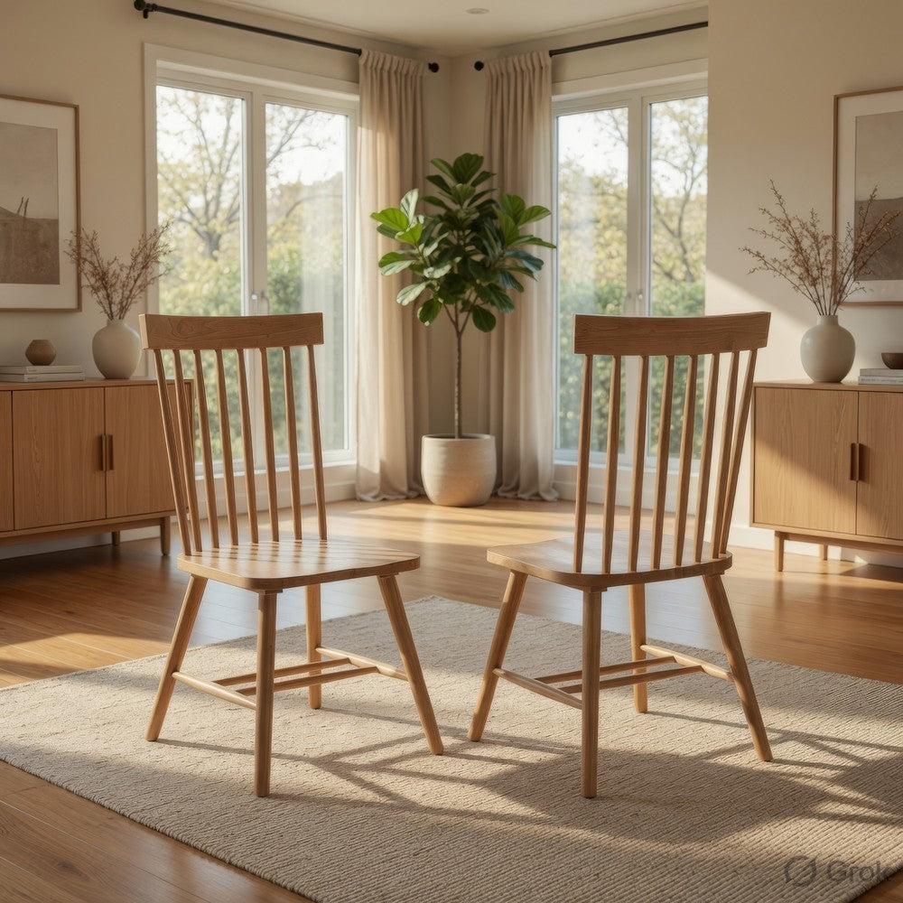 Andy Dining Side Chair Set of 2, Windsor Spindle Back, Light Ash Brown