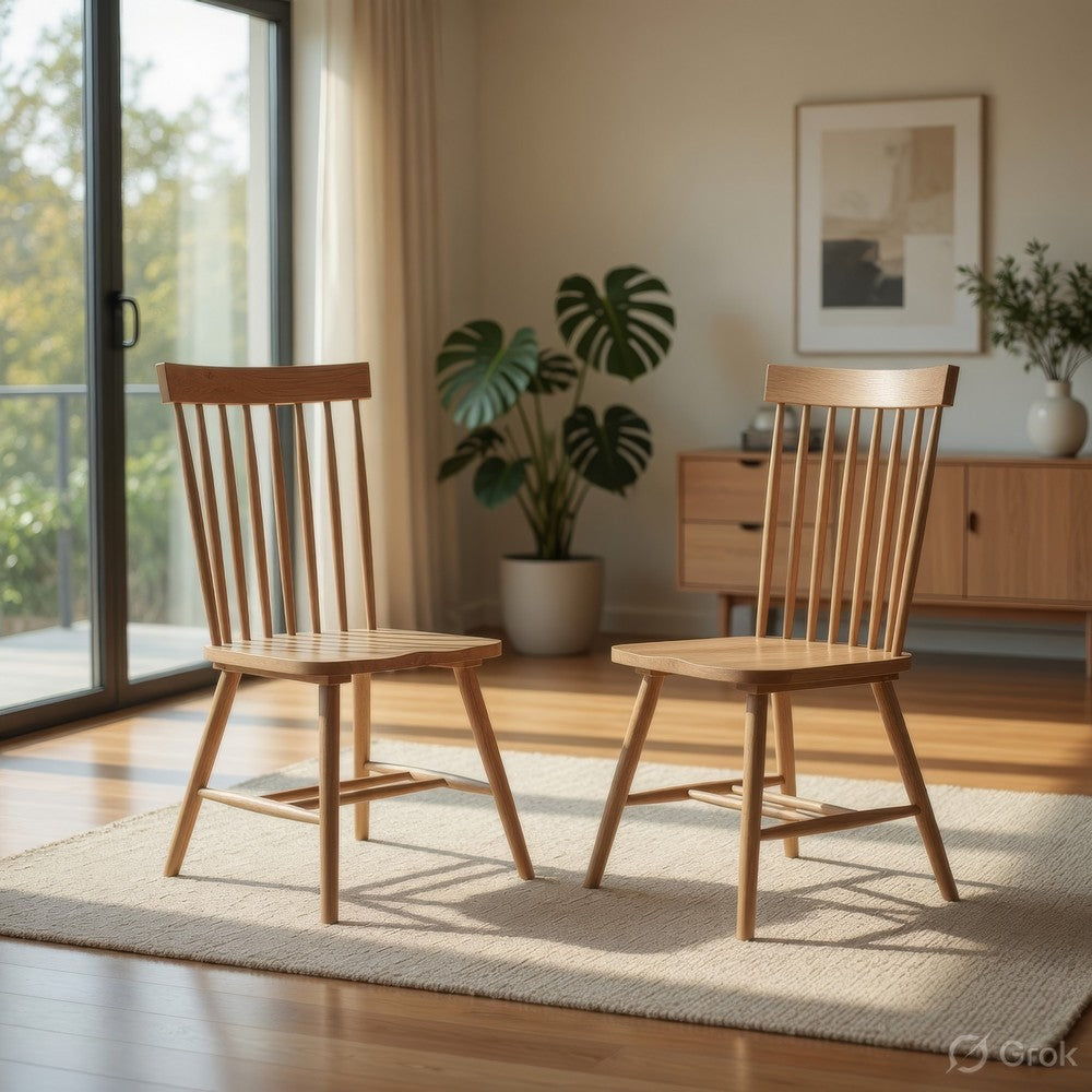 Andy Dining Side Chair Set of 2, Windsor Spindle Back, Light Ash Brown