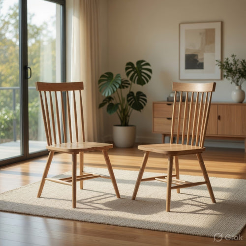 Andy Dining Side Chair Set of 2, Windsor Spindle Back, Light Ash Brown