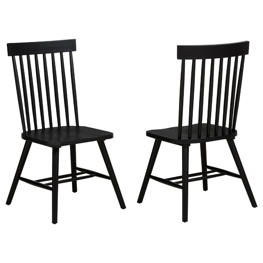 Andy Dining Side Chair Set of 2, Windsor Spindle Back, Black Wood