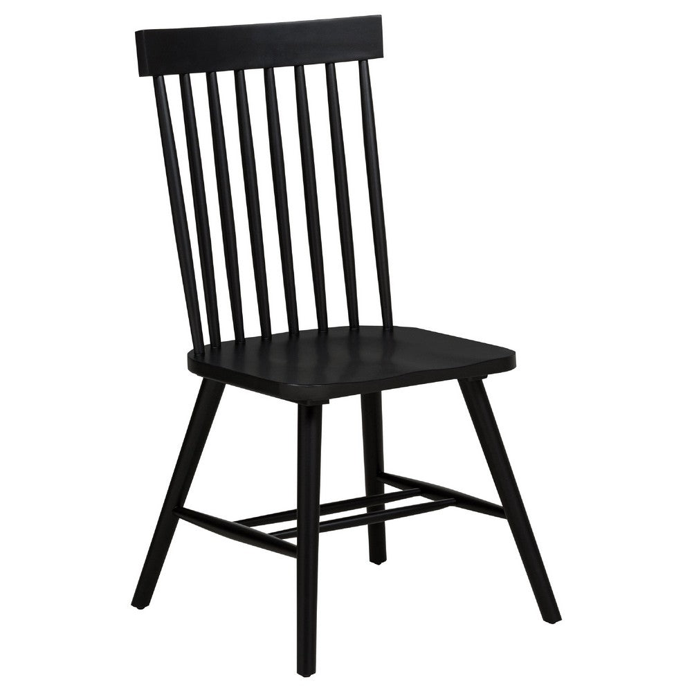 Andy Dining Side Chair Set of 2, Windsor Spindle Back, Black Wood