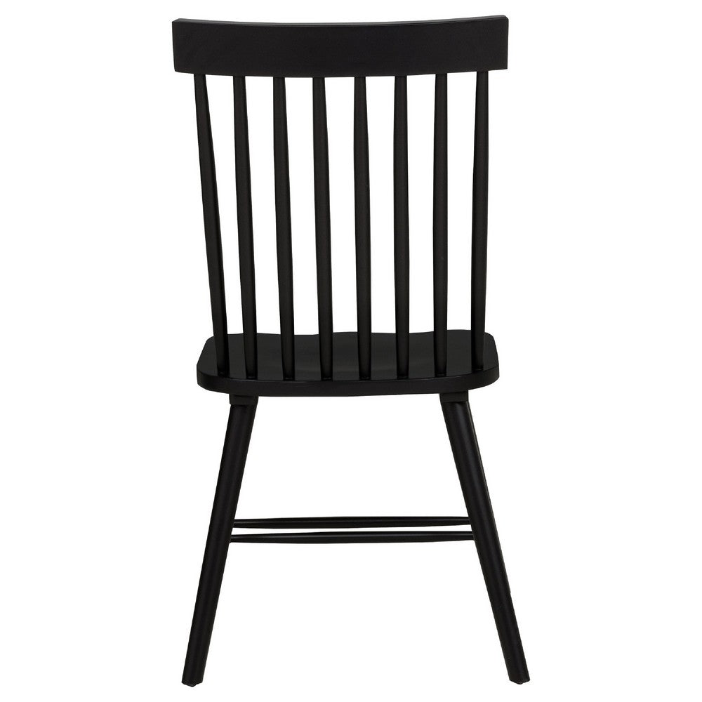 Andy Dining Side Chair Set of 2, Windsor Spindle Back, Black Wood