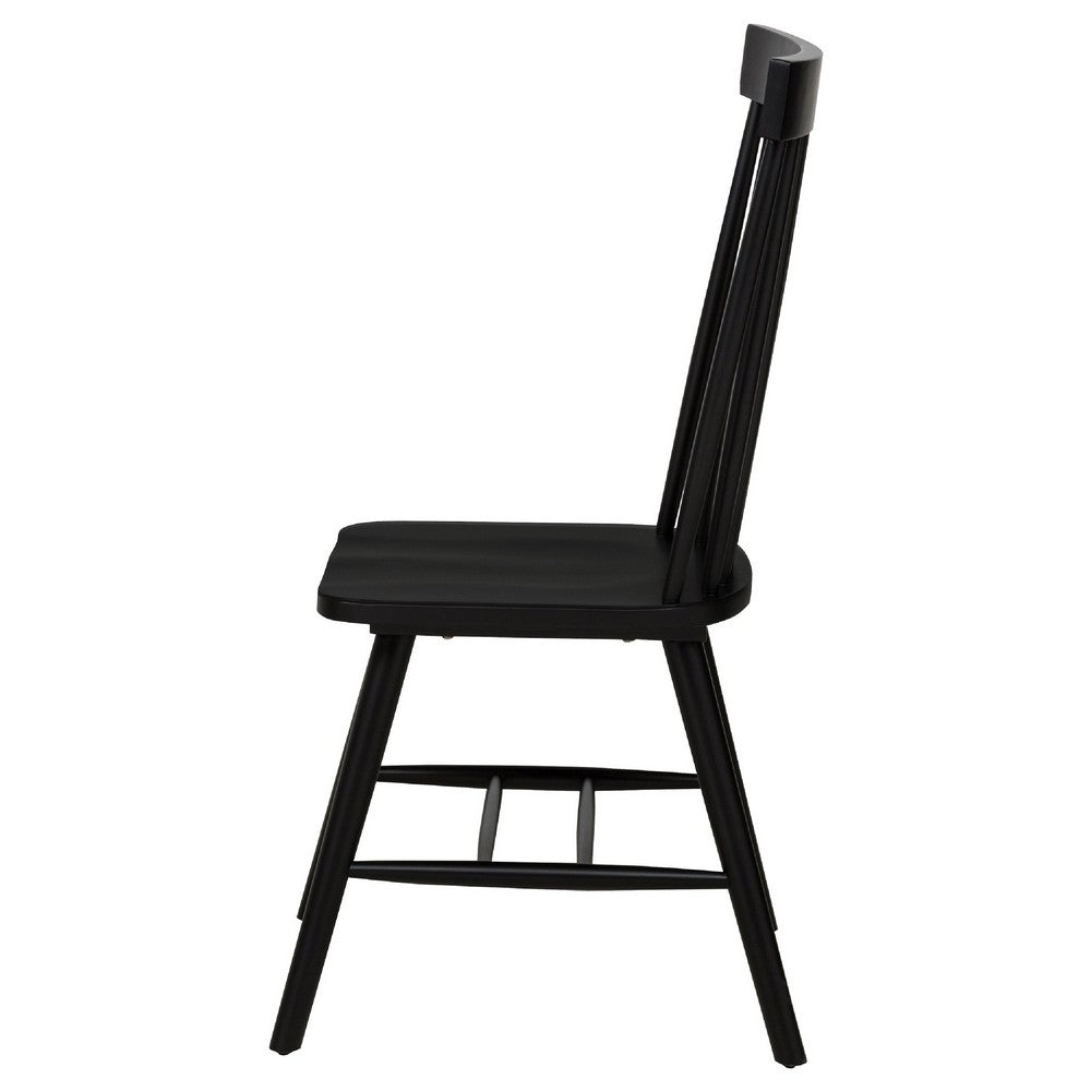 Andy Dining Side Chair Set of 2, Windsor Spindle Back, Black Wood