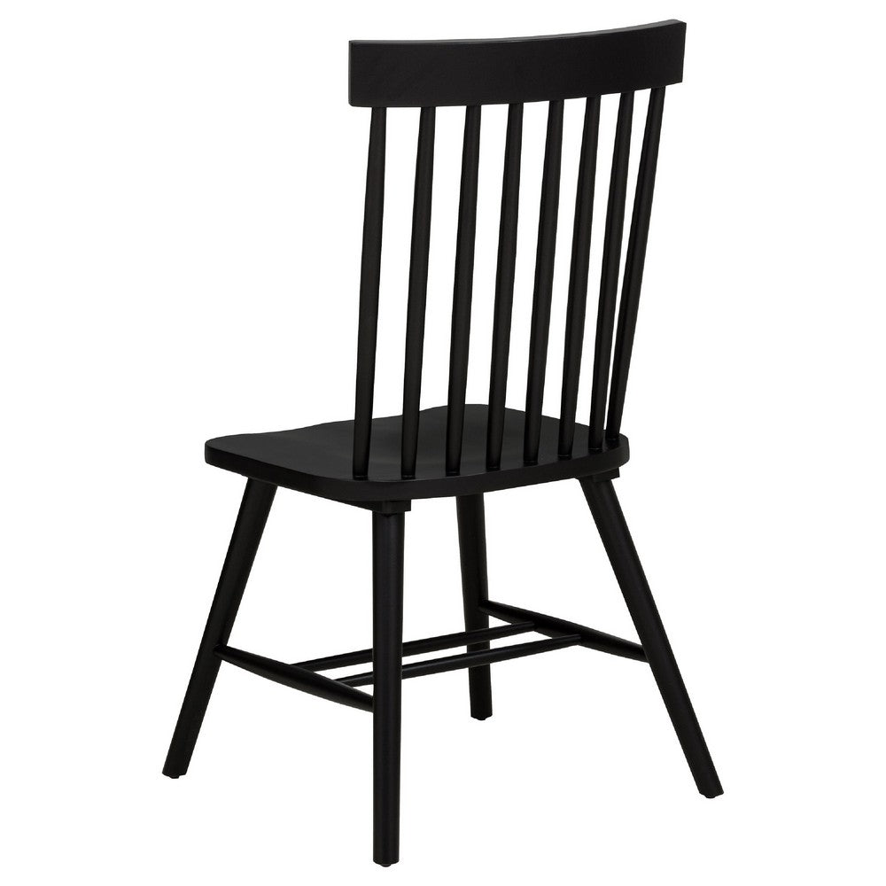 Andy Dining Side Chair Set of 2, Windsor Spindle Back, Black Wood