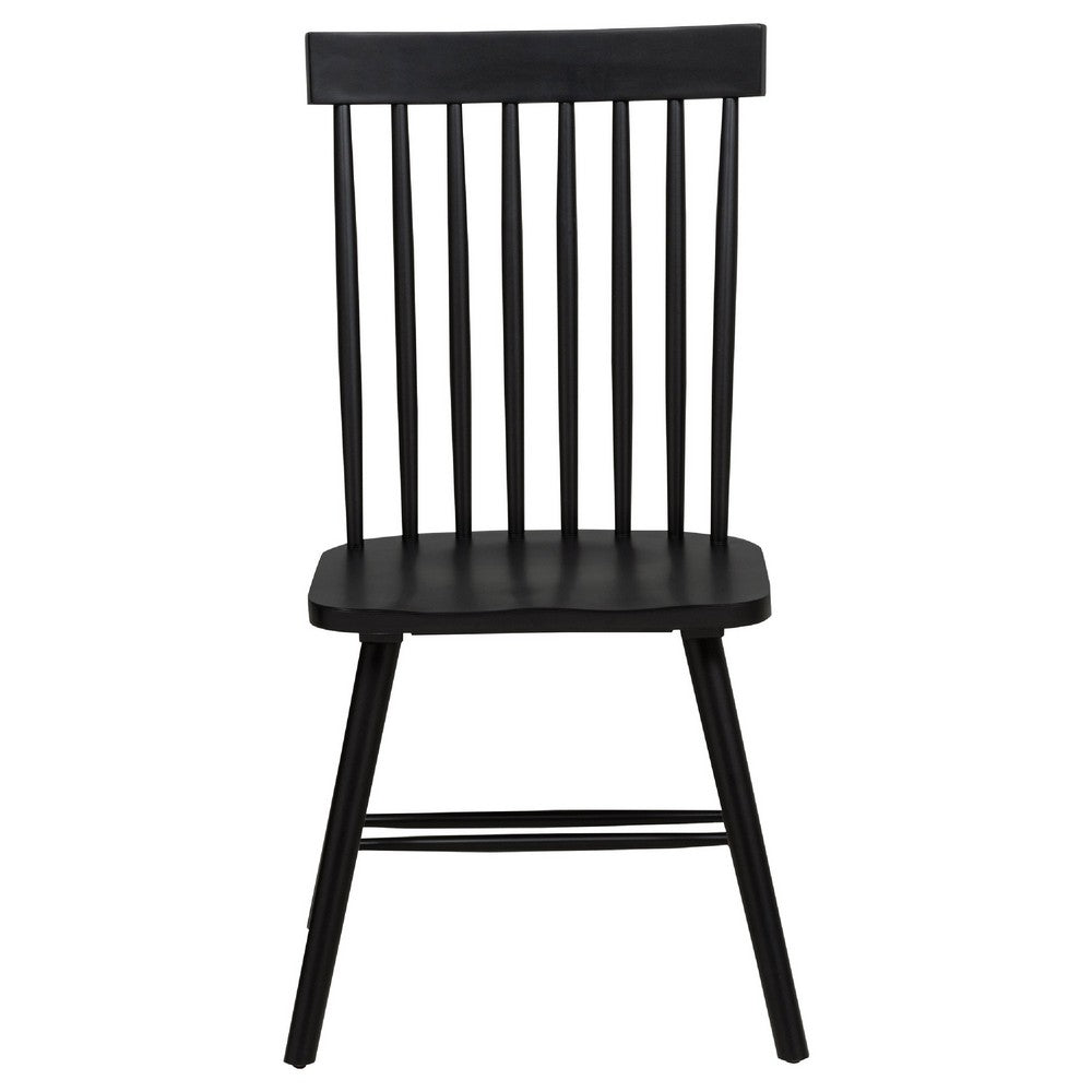 Andy Dining Side Chair Set of 2, Windsor Spindle Back, Black Wood