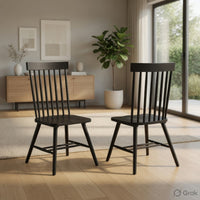 Andy Dining Side Chair Set of 2, Windsor Spindle Back, Black Wood