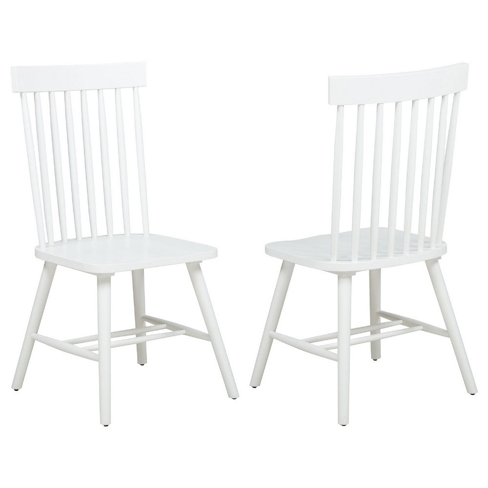 Andy Dining Side Chair Set of 2, Windsor Back, Scooped Seat, White Wood