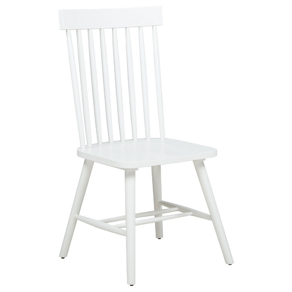 Andy Dining Side Chair Set of 2, Windsor Back, Scooped Seat, White Wood