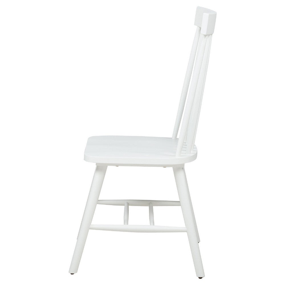 Andy Dining Side Chair Set of 2, Windsor Back, Scooped Seat, White Wood